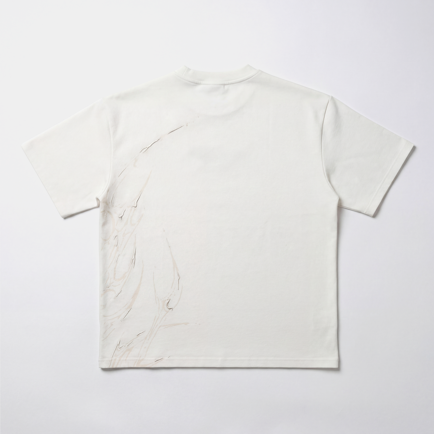 White AVALIN tee, clean back with no graphic, rear structure and fit visible. Heavyweight boxed fitted t-shirt.